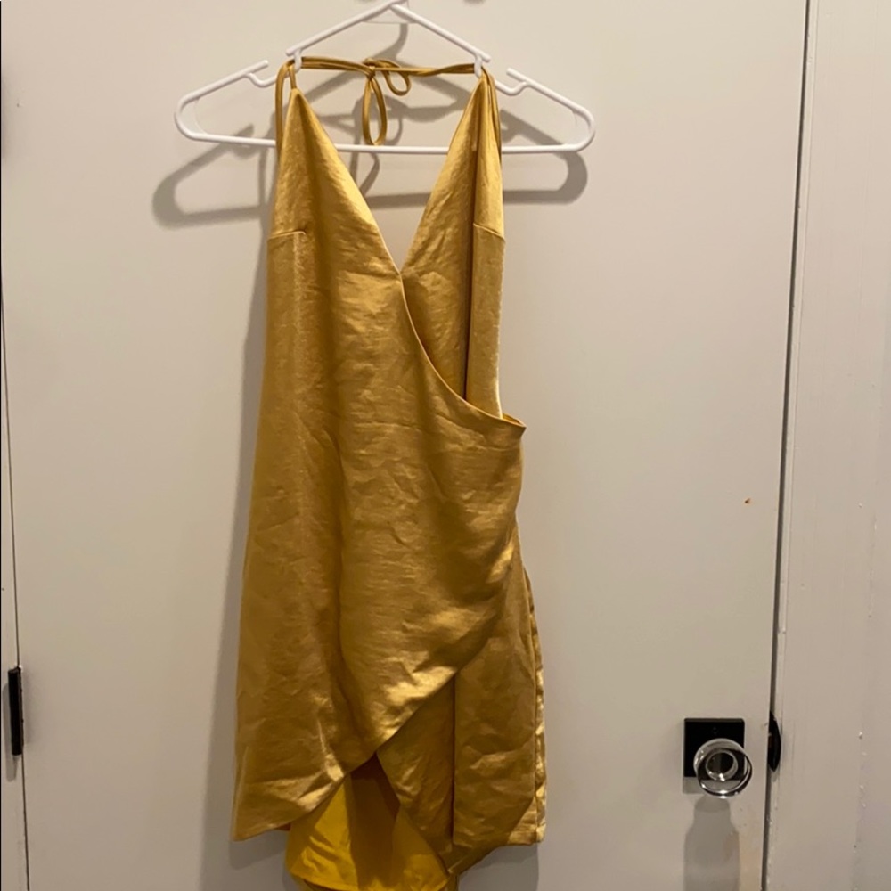 REVOLVE SUPERDOWN CATALINA WRAP MINI DRESS IN GOLD